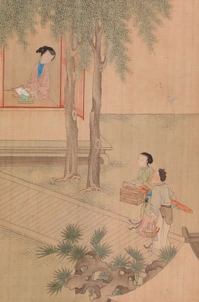 Due Ragazze con Gabbia per Uccelli e Cestino da Shih Fu Chuiu Ying Shih Fu Chuiu Ying